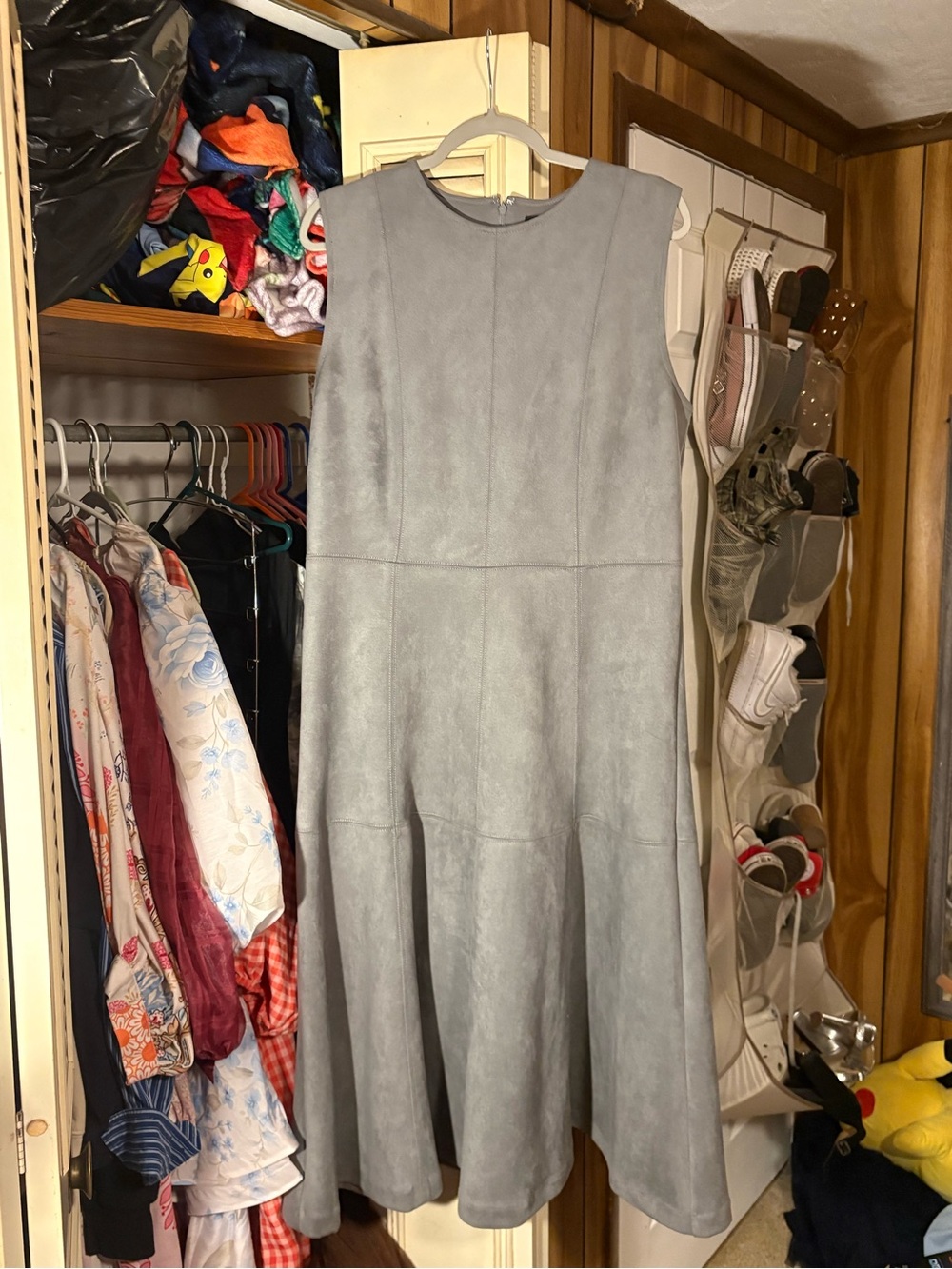 Ann Taylor Sleeveless Midi Dress in Light Gray Suede